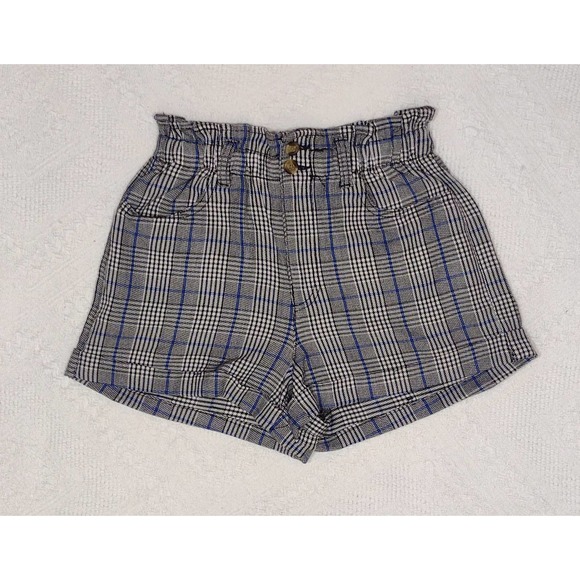 American Eagle shorts size 4 black white blue plaid high rise double button 3" - Picture 1 of 7
